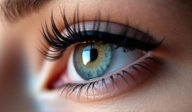 Close-up van perfecte wimperextensions verzorging